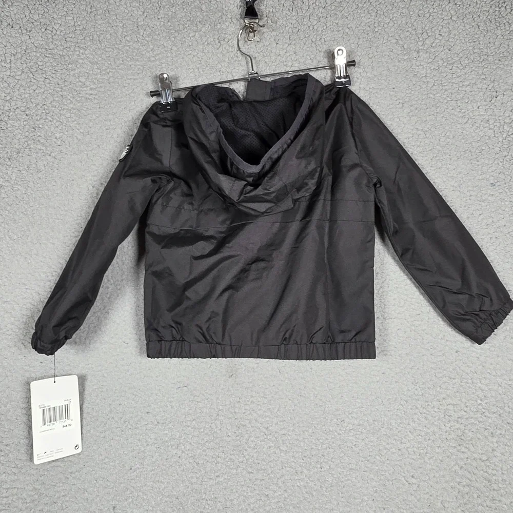 Nike Boys Jacket Sz 2T Black Windbreaker Full Zip Hooded Lightweight Swoosh NEW